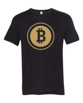 Gold Bitcoin Large Chest Symbol On Black T-shirt