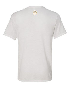 Gold Bitcoin Left Chest Symbol On White T-shirt