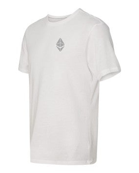 Grey Ethereum Symbol Left Chest On White T-shirt